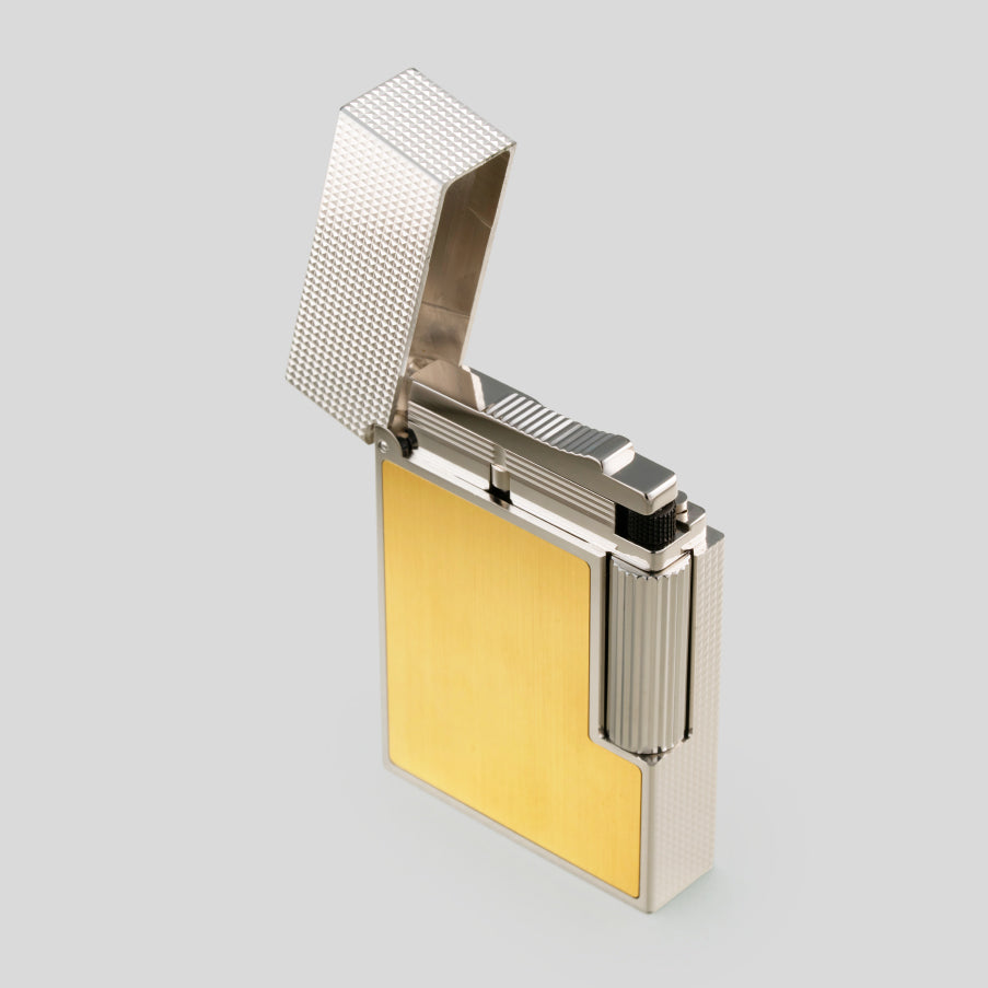 Ligne Line 2 Small Platinum and Brushed Gold Lighter | S.T. Dupont Accessory | Cigar Lighter | Migratory HK | 雪茄香港 | Cigar HK