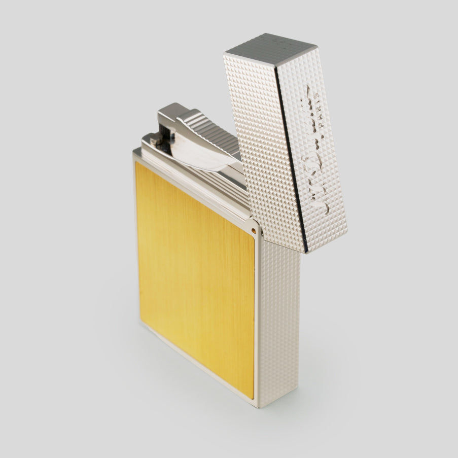 Ligne Line 2 Small Platinum and Brushed Gold Lighter | S.T. Dupont Accessory | Cigar Lighter | Migratory HK | 雪茄香港 | Cigar HK