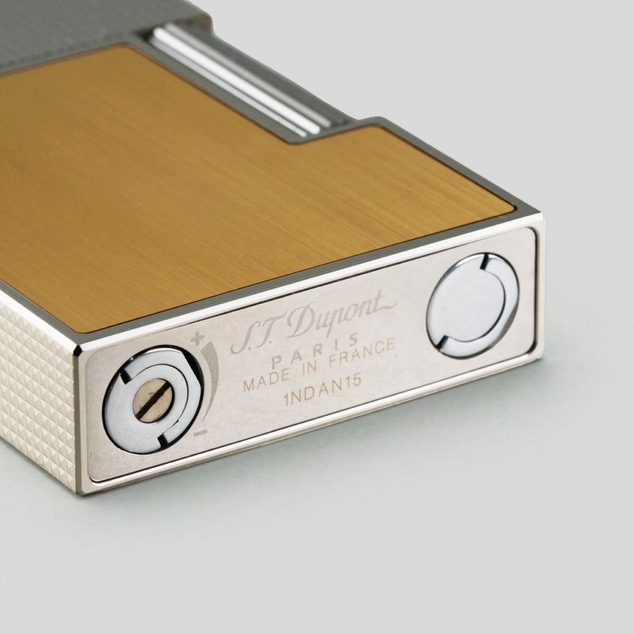 Ligne Line 2 Small Platinum and Brushed Gold Lighter | S.T. Dupont Accessory | Cigar Lighter | Migratory HK | 雪茄香港 | Cigar HK